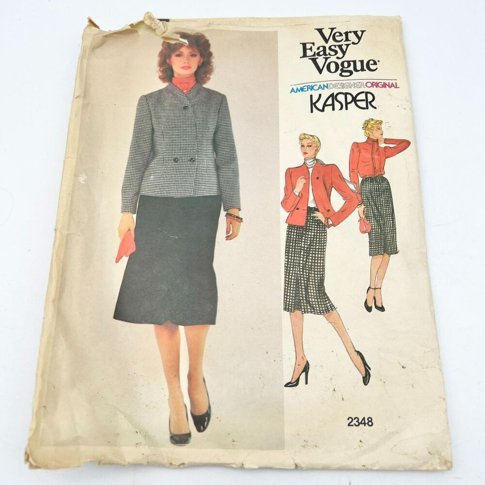 Very Easy Vogue 2348 Kasper Misses Jacket Blouse Skirt Size 8 Pattern Uncut